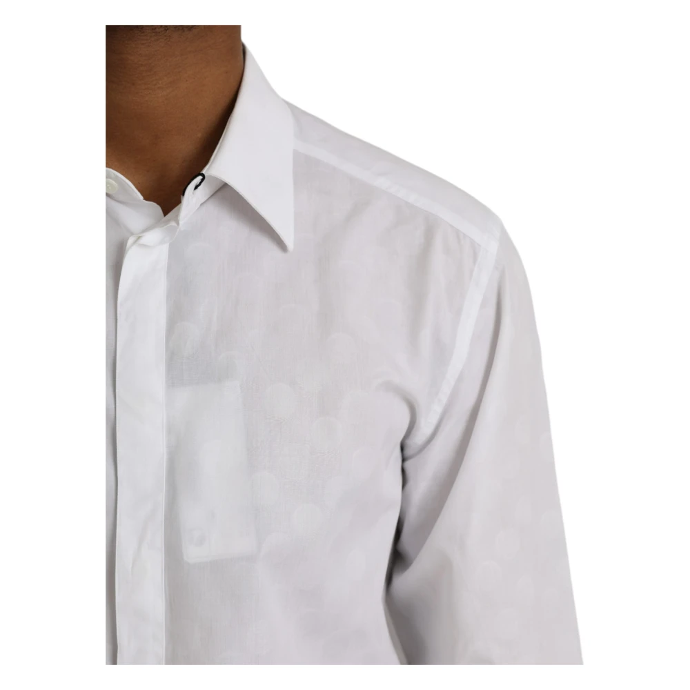 Dolce & Gabbana Wit gestippeld katoenen overhemd White Heren