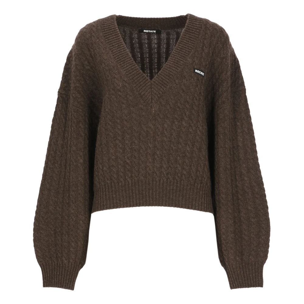 Rotate Birger Christensen Cable V-Neck Jumper - Female - V-Neck Knitwear - Brown - Xs - Knitwear