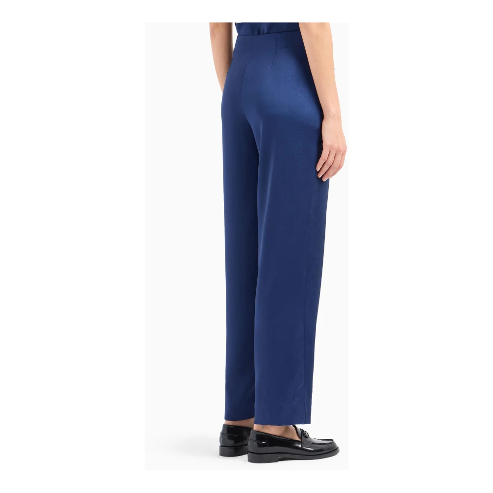 Emporio Armani Blauwe Satijnen Broek Zijrits Blue Dames