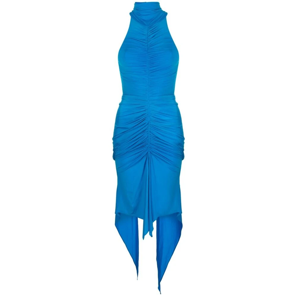 Alex Perry Ocean Blue Asymmetrische Gerimpelde Halternek Jurk Blue Dames