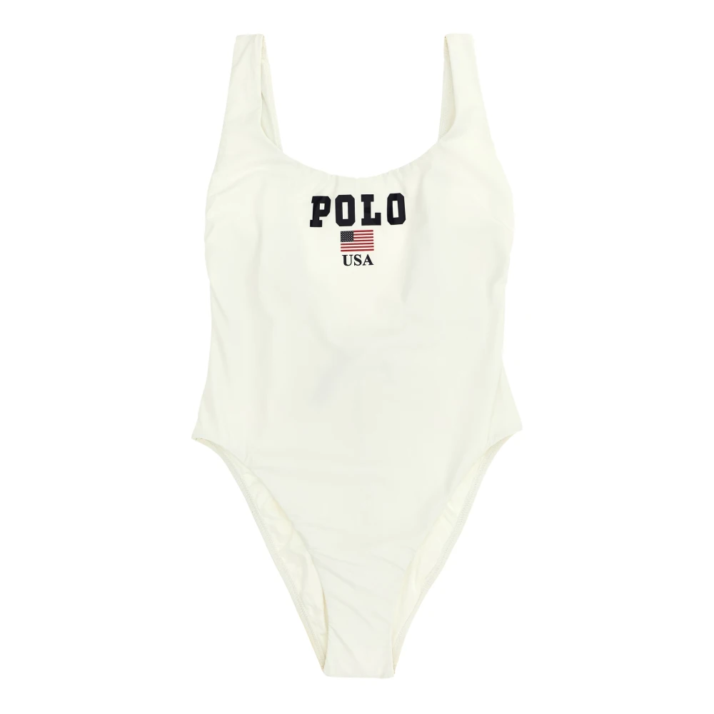 Polo Ralph Lauren Women's White Swimsuits, L, Usa One-Piece Swimsuit