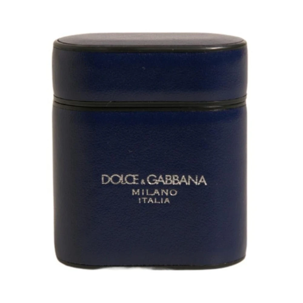 Dolce & Gabbana Men's Blue Headphones, One Size, Leather Logo Airpods Case