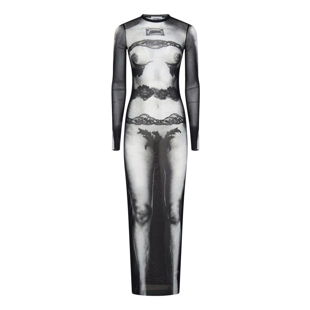 Jean Paul Gaultier Zwarte Tule Jurk met Naakt Print Black Dames