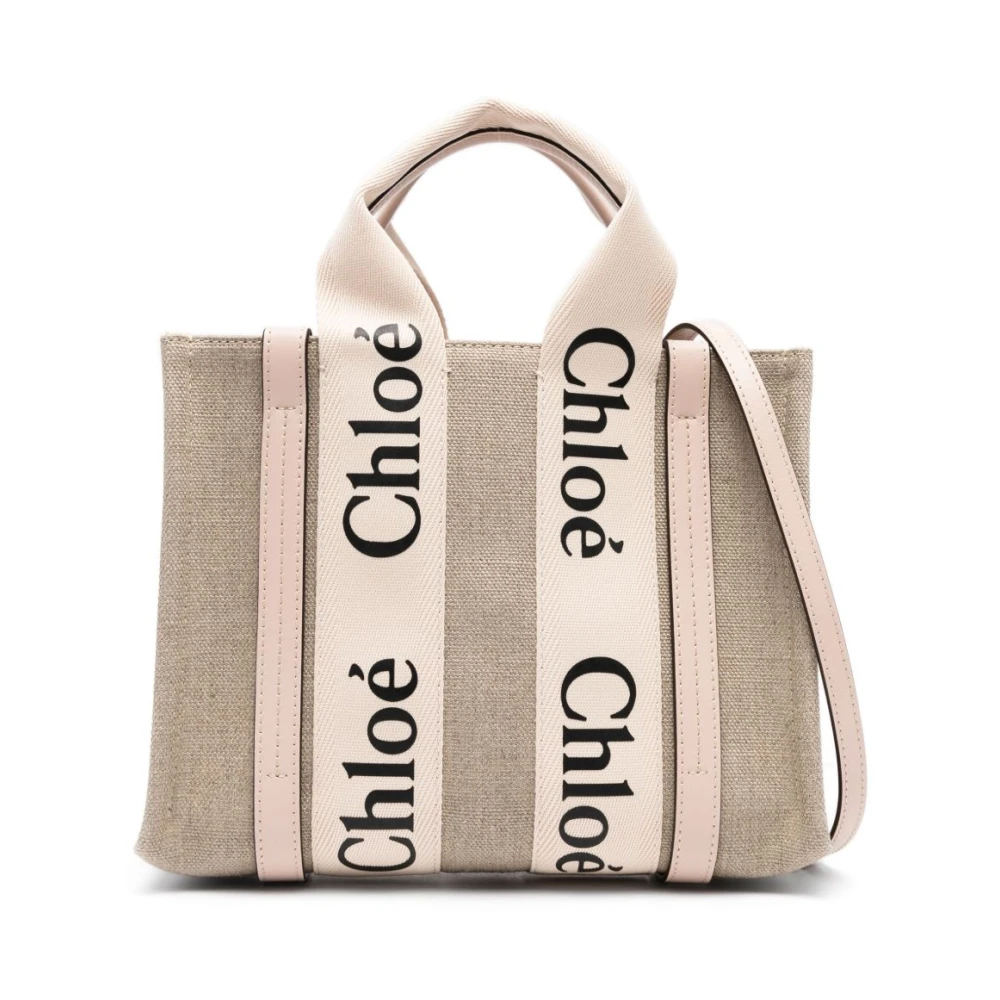 Chloé Beige Linen Leather Strap Bag - Female - Shopping Bags - Beige - One Size - Bags