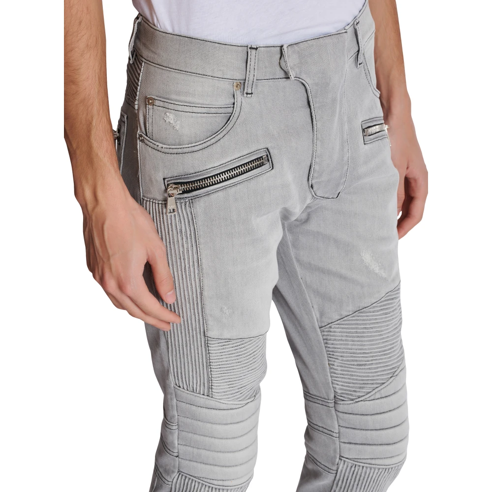 Balmain Biker Jeans in grijs gewatteerd denim Gray Heren