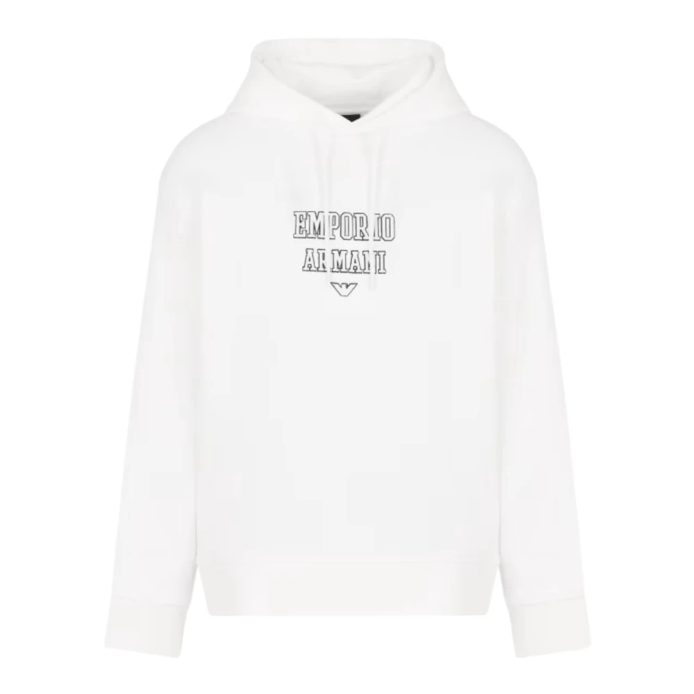 Emporio Armani Witte Jersey Hoodie met Reliëf Logo White Heren
