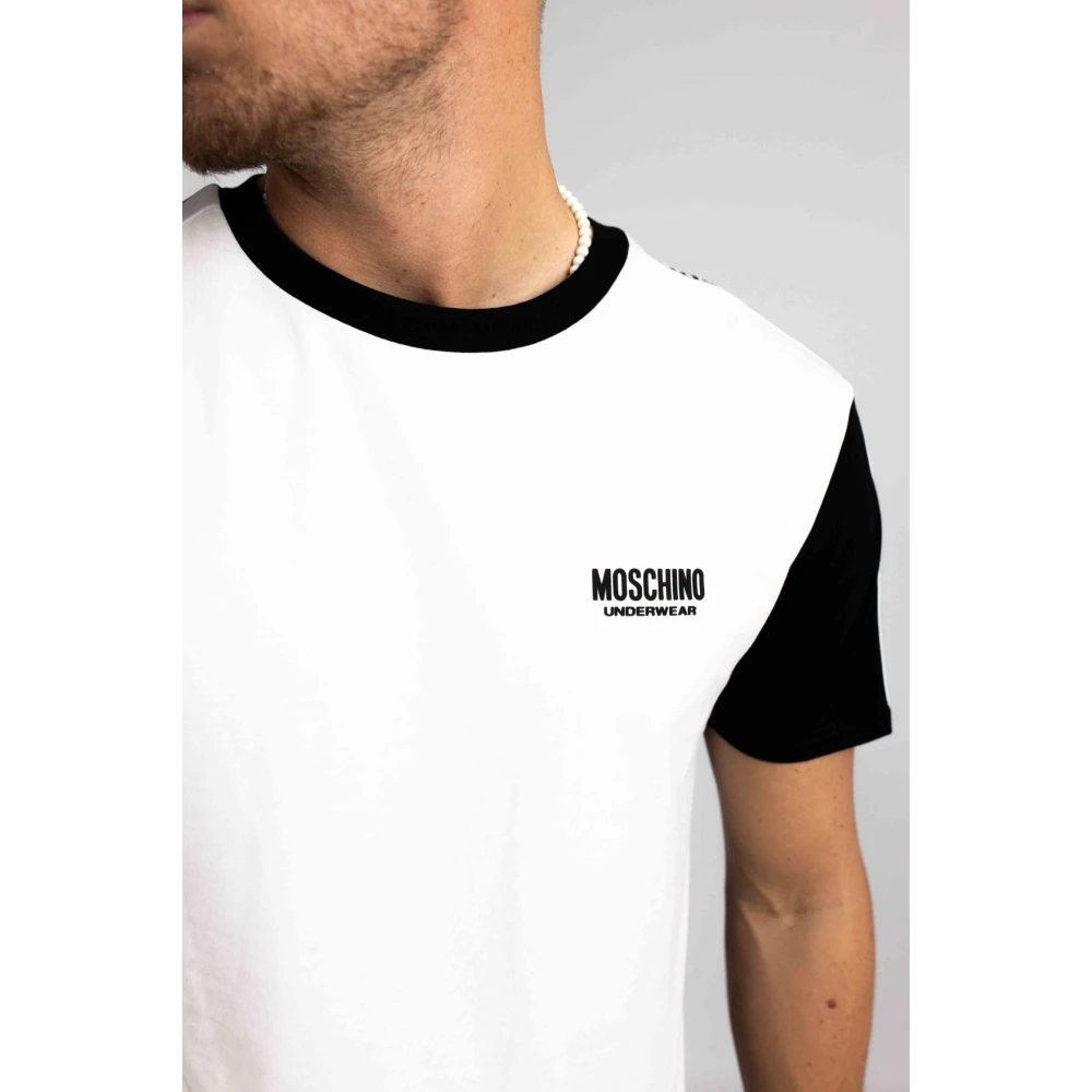 Moschino Heren Tape T-Shirt Wit Zwart White Heren