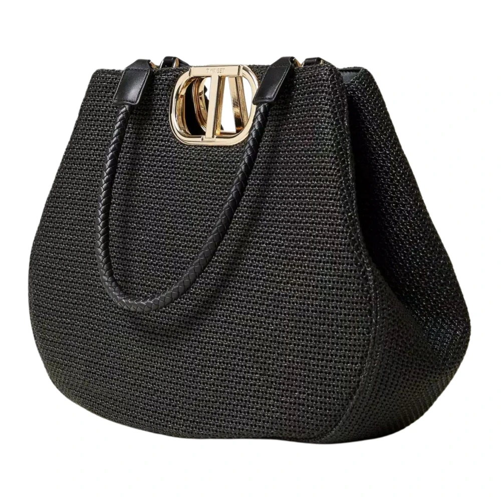 Twinset Zwarte geweven stro shopper tas Black Dames
