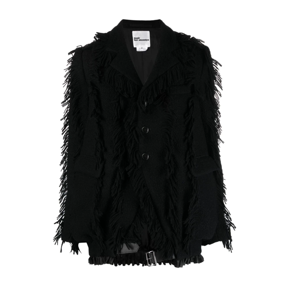 Noir Kei Ninomiya Zwarte Tweedjas met Franjes Black Dames