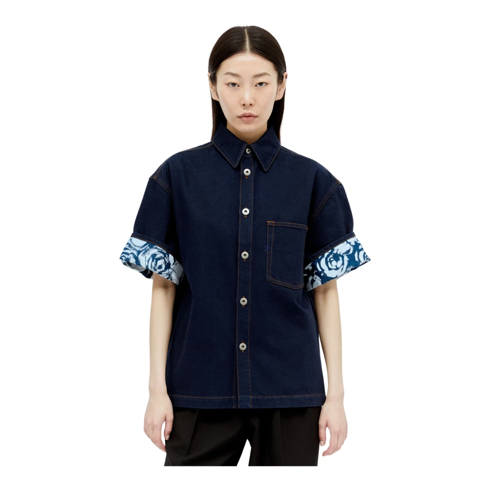 Burberry Denim Shirt met Rozenprint Blue Dames