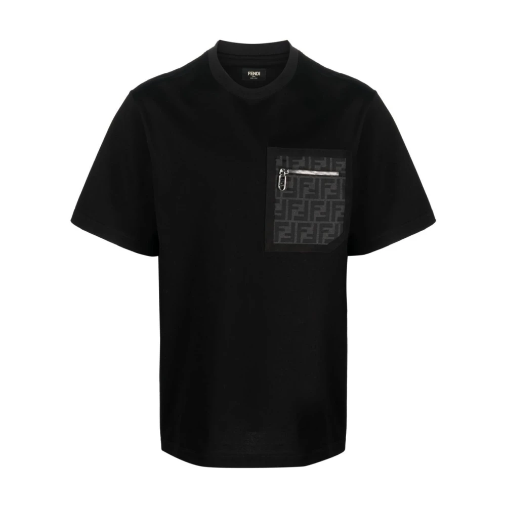 Fendi Zwart T-shirt met zak Black Heren