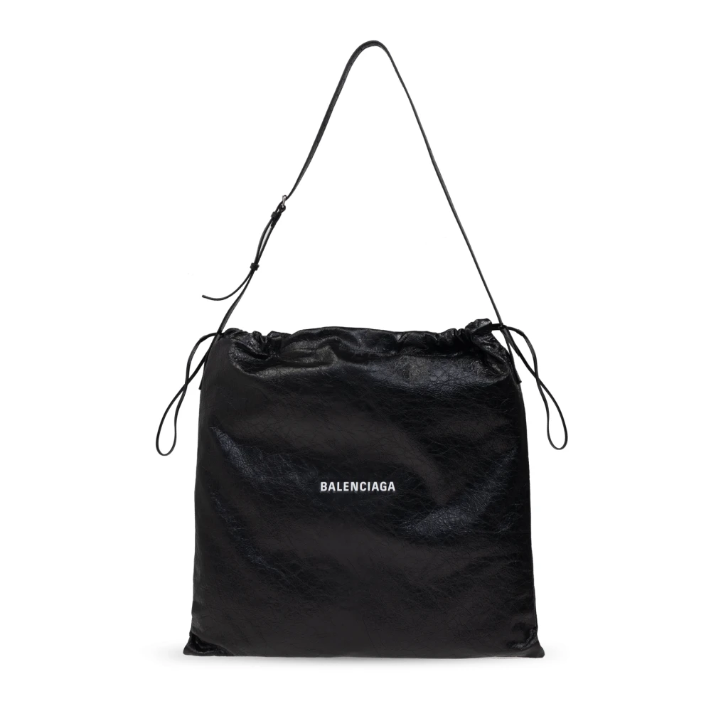 Balenciaga Shopper Tas met Trekkoordsluiting en Verstelbare Band Black Heren