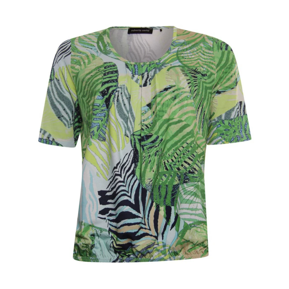 Roberto sarto shirt Blouson o-neck 411177 h1801 multicolor (azure-w.lime-olive+tropic wood) Green Dames