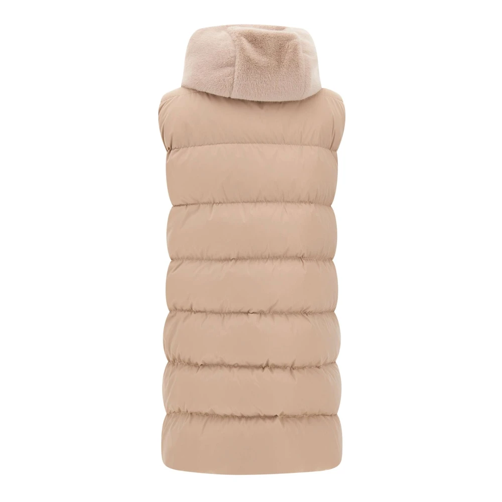 Herno Faux Fur Hooded Vest Sand Beige Dames