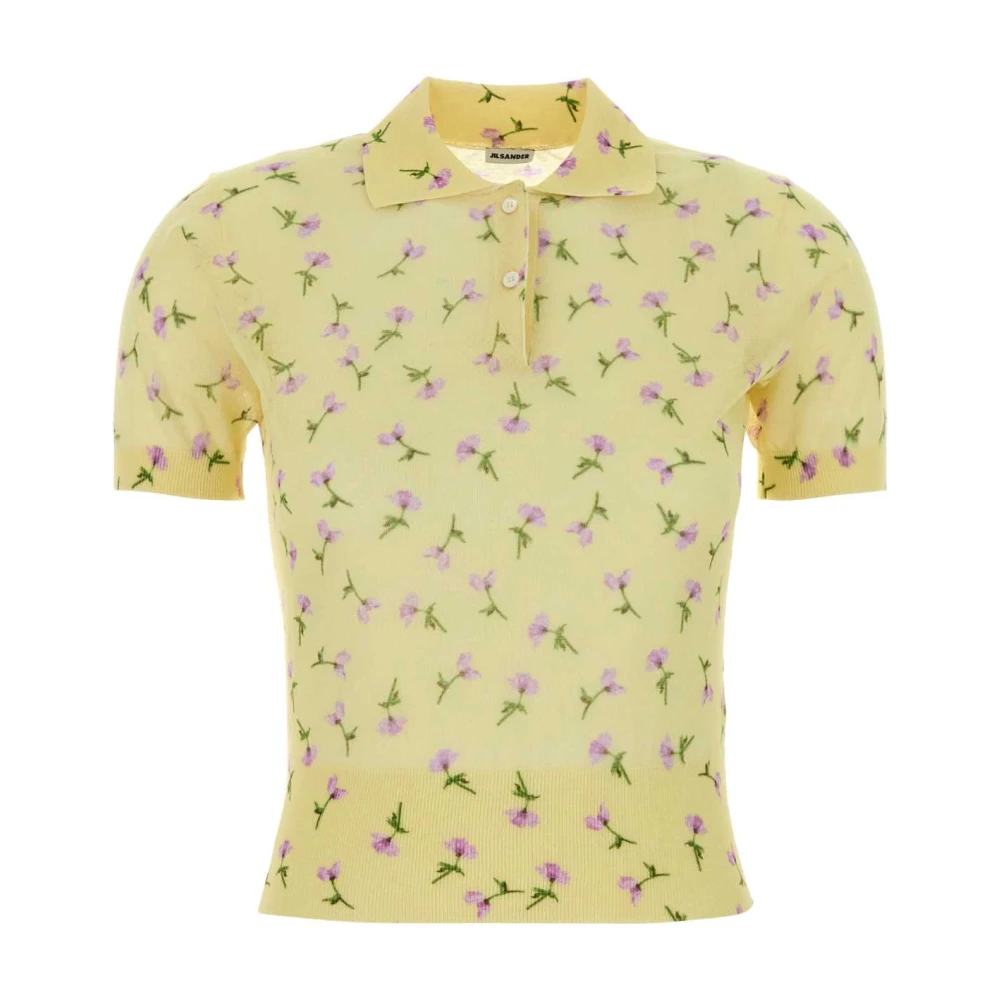 Jil Sander Women's Yellow Polo Shirts, L, Printed Cotton-Blend Polo Shirt