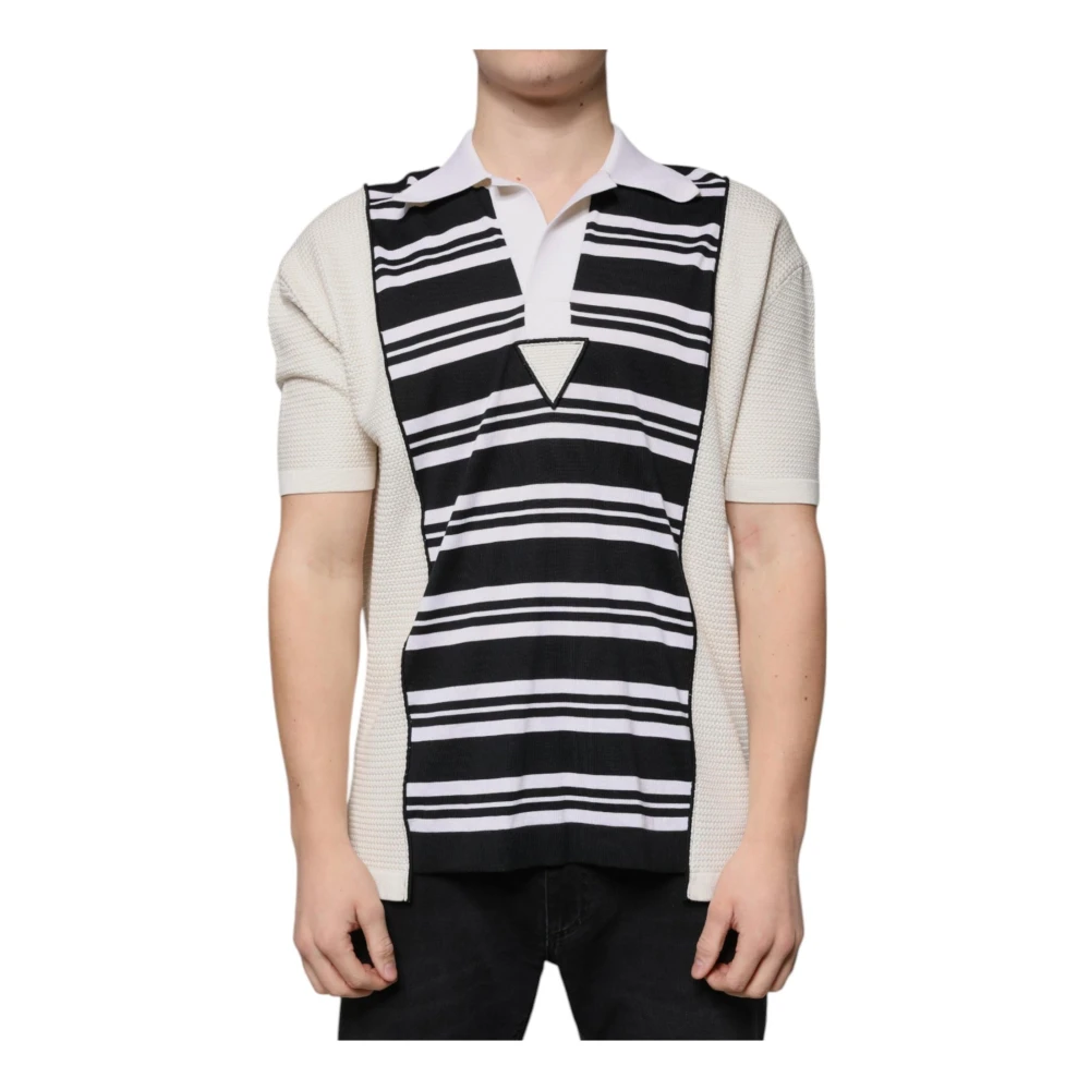 Dolce & Gabbana Men's Multicolor Polo Shirts, M, Silk Blend Striped Polo T-Shirt