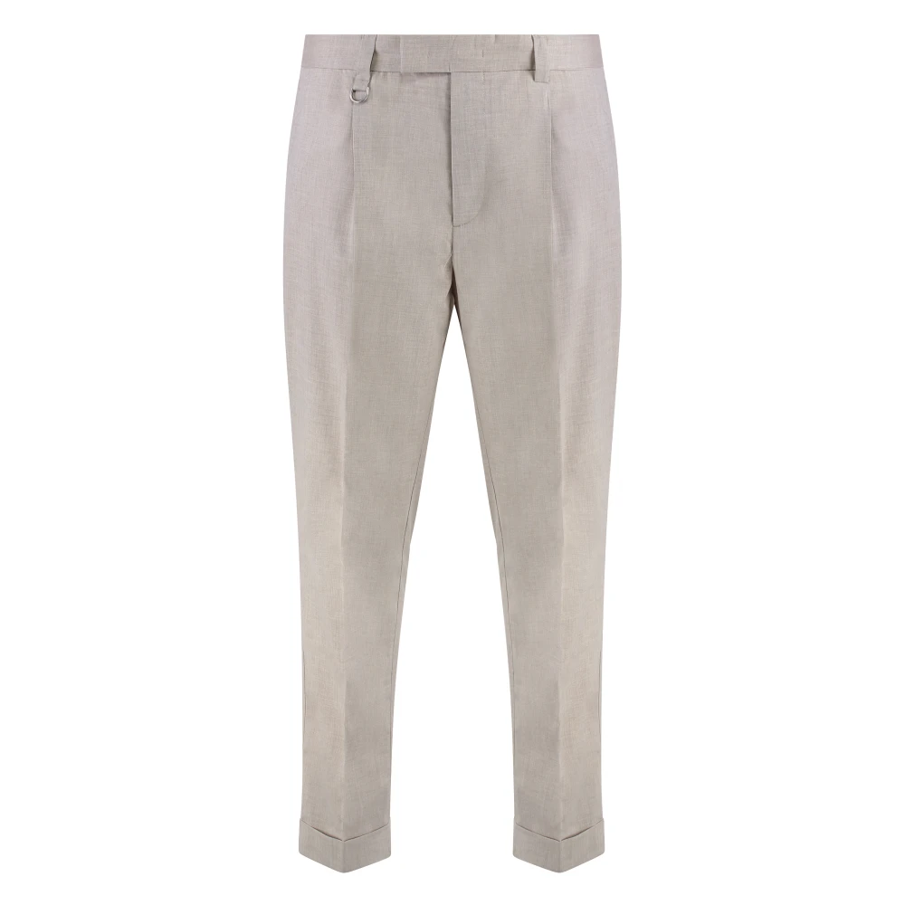 Paolo Pecora Men's Beige Suit Trousers, Xl, Slim Fit Chino Trousers With Roll-Up Cuffs