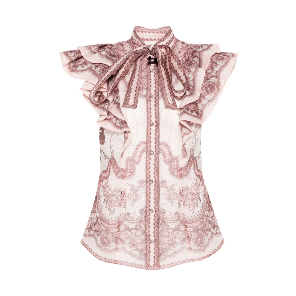 Zimmermann Poederroze Blouse met Knoopsluiting Pink Dames