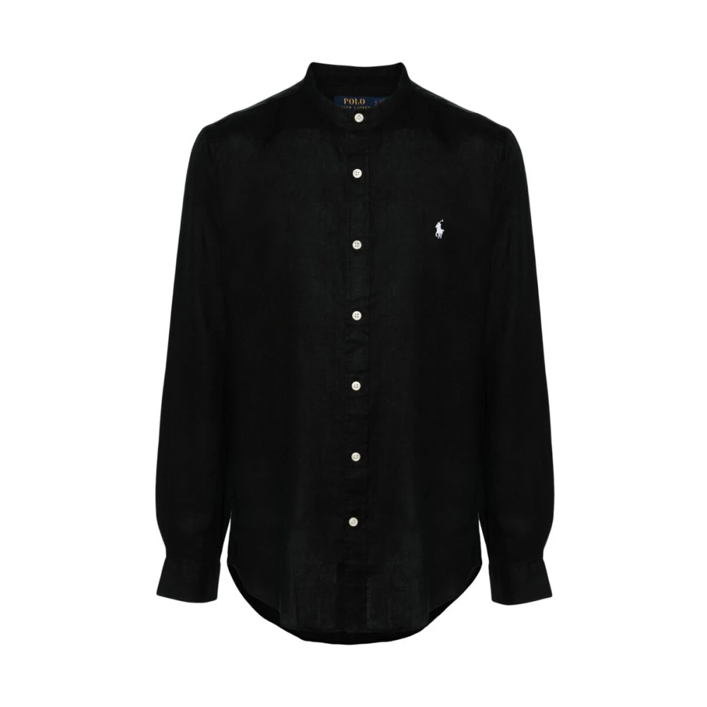 Ralph Lauren Zwarte Linnen Overhemd met Polo Pony Motief Black Heren