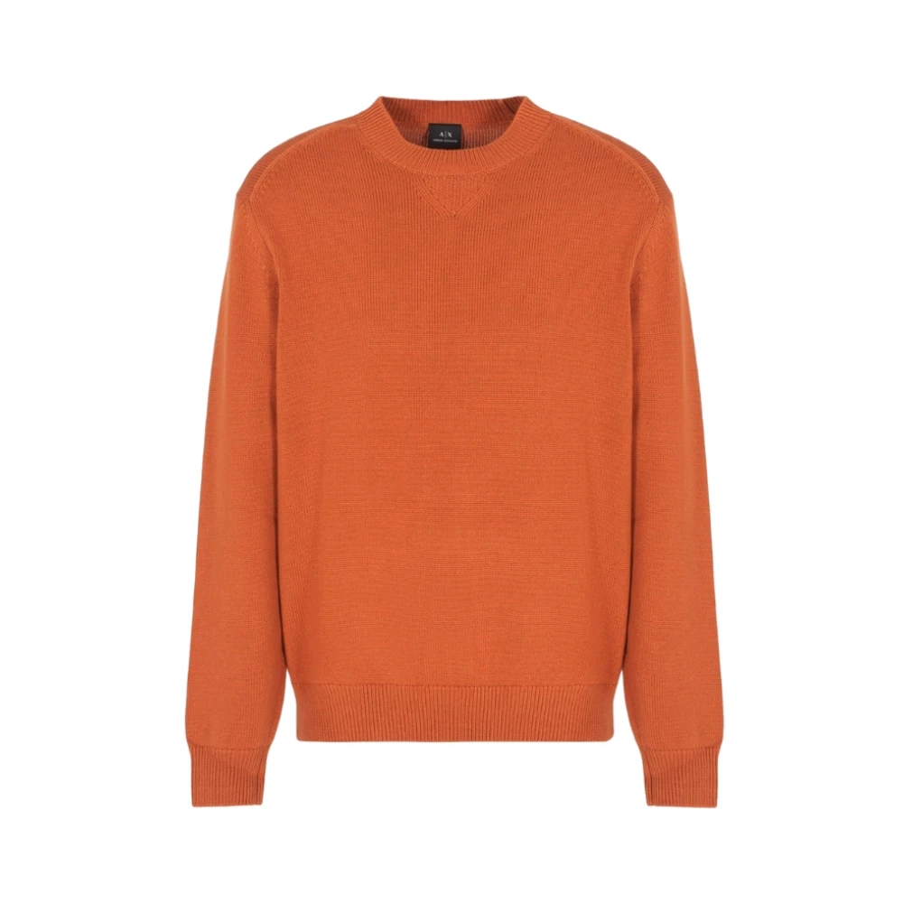 Armani Exchange Men's Brown Round-Neck Knitwear, L, Orange Crew Neck Jumper