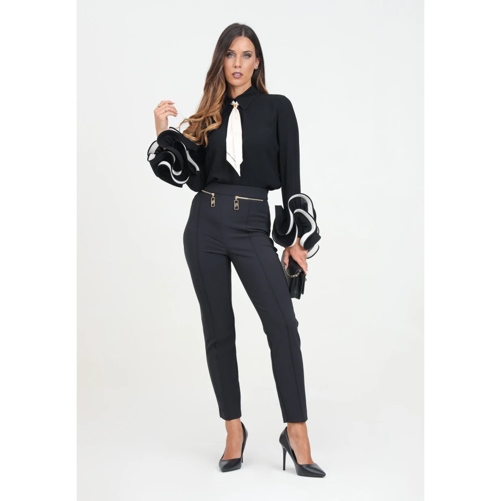 Elisabetta Franchi Zwarte Slim-Fit Enkel-Lengte Broek Black Dames