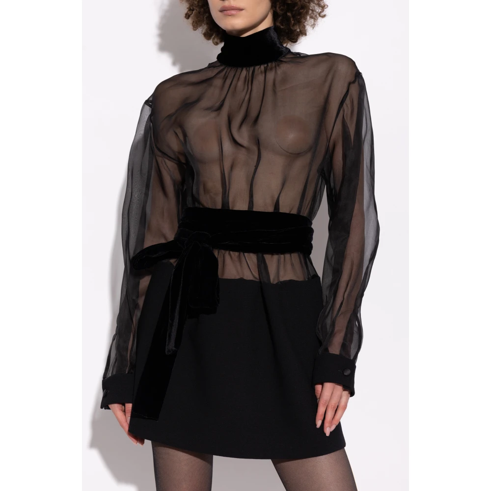 Dolce & Gabbana Transparante jurk met fluwelen riem Black Dames