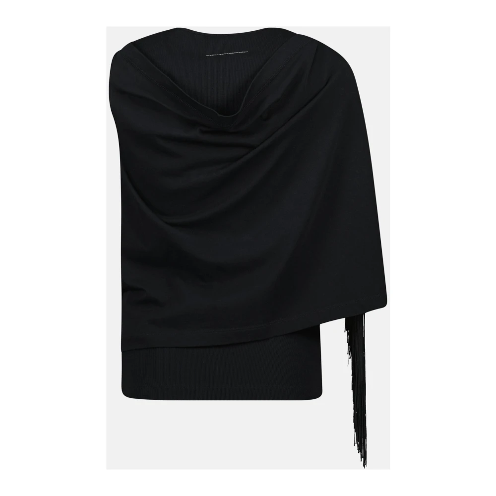 MM6 Maison Margiela Zwarte T-shirt met Franjes Black Dames