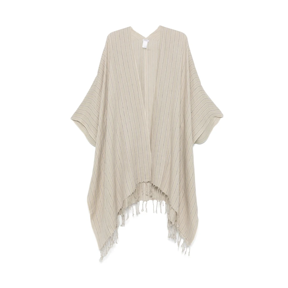 BRUNELLO CUCINELLI Taupe Streep Patroon Korte Cape White Dames