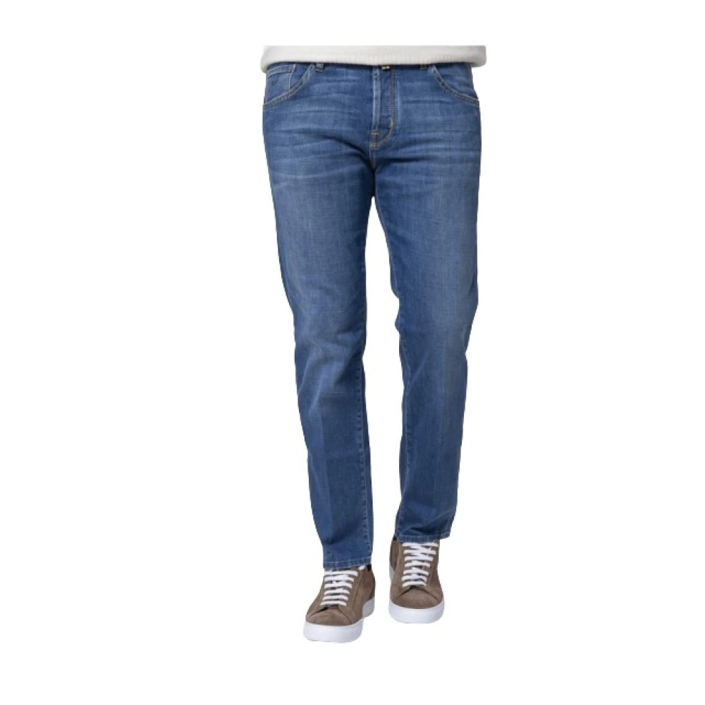 Jacob Cohën Blauwe Gewassen Cropped Carrot Jeans Blue Heren