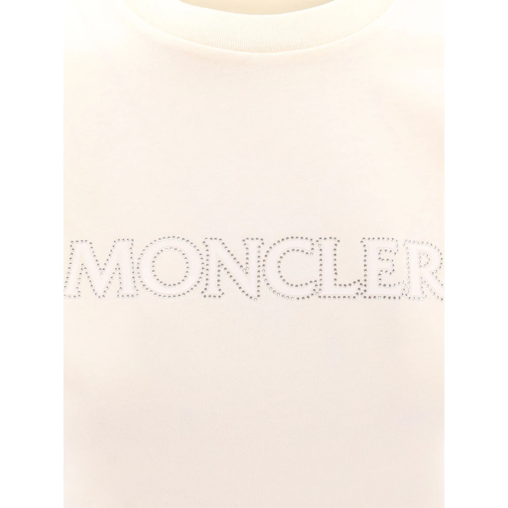 Moncler Katoenen T-shirt met Strass Print White Dames