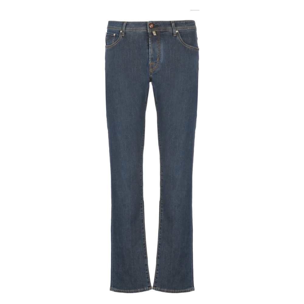 Jacob Cohën Blå Bomulls Jeans med Logotyp Patch Blue, Herr