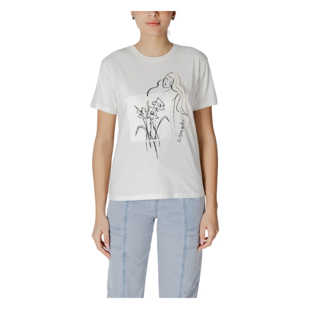 Desigual Women's White Stylish Printed Cotton T-Shirt