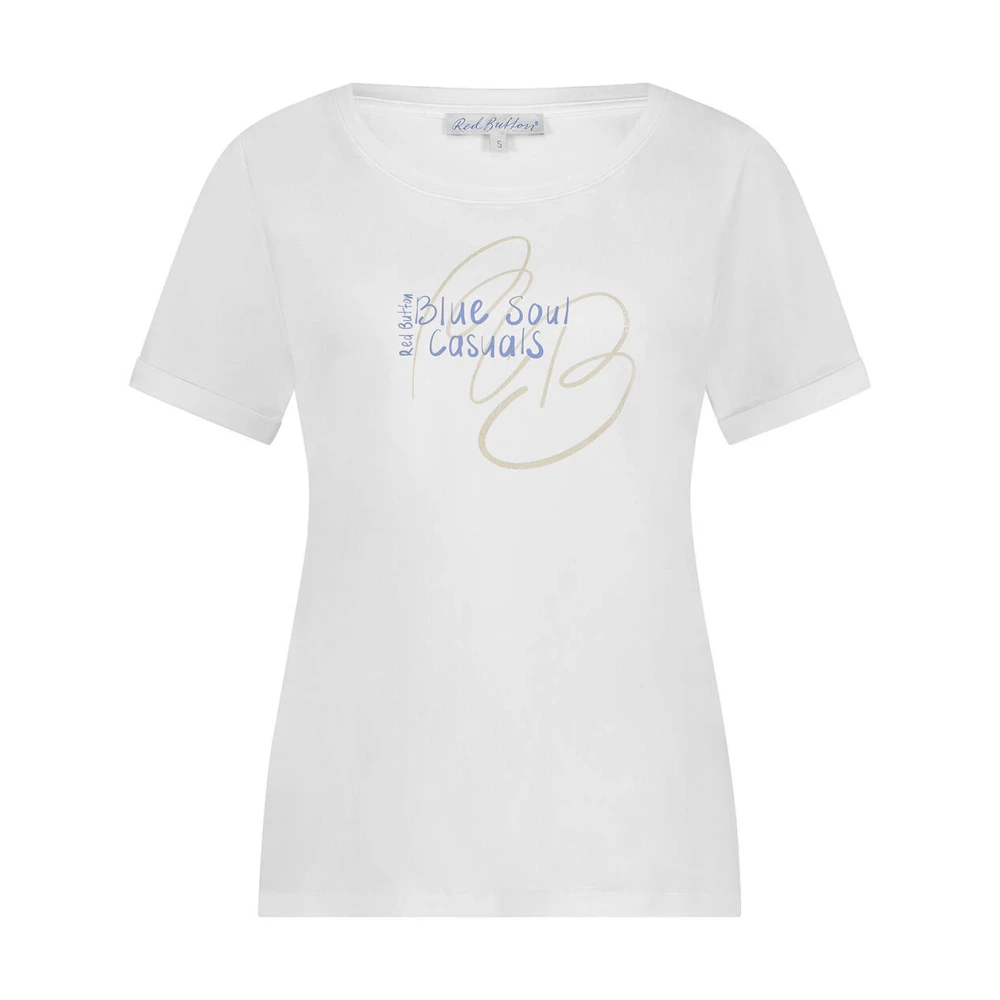 Red Button Foil Tee Srb4470 White Dames