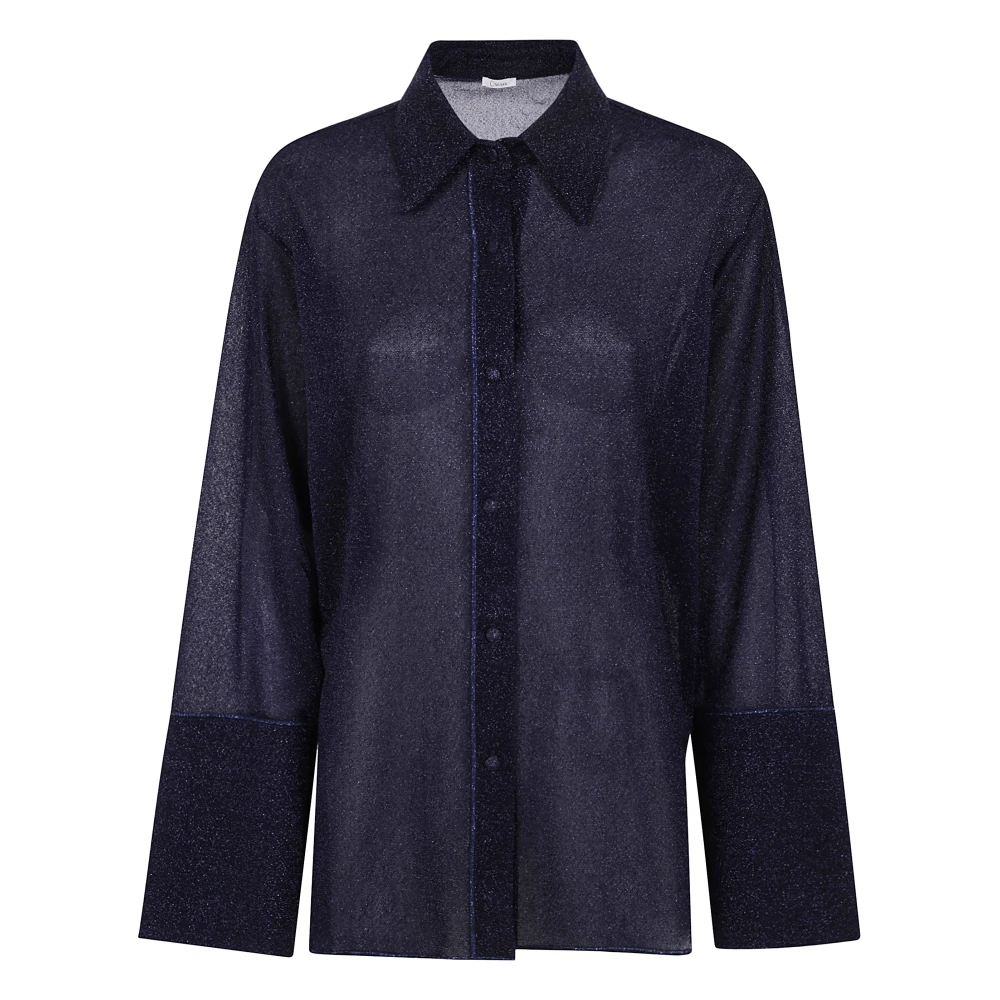 Oseree Nachtblauwe Lurex Mouwen Shirt Blue Dames