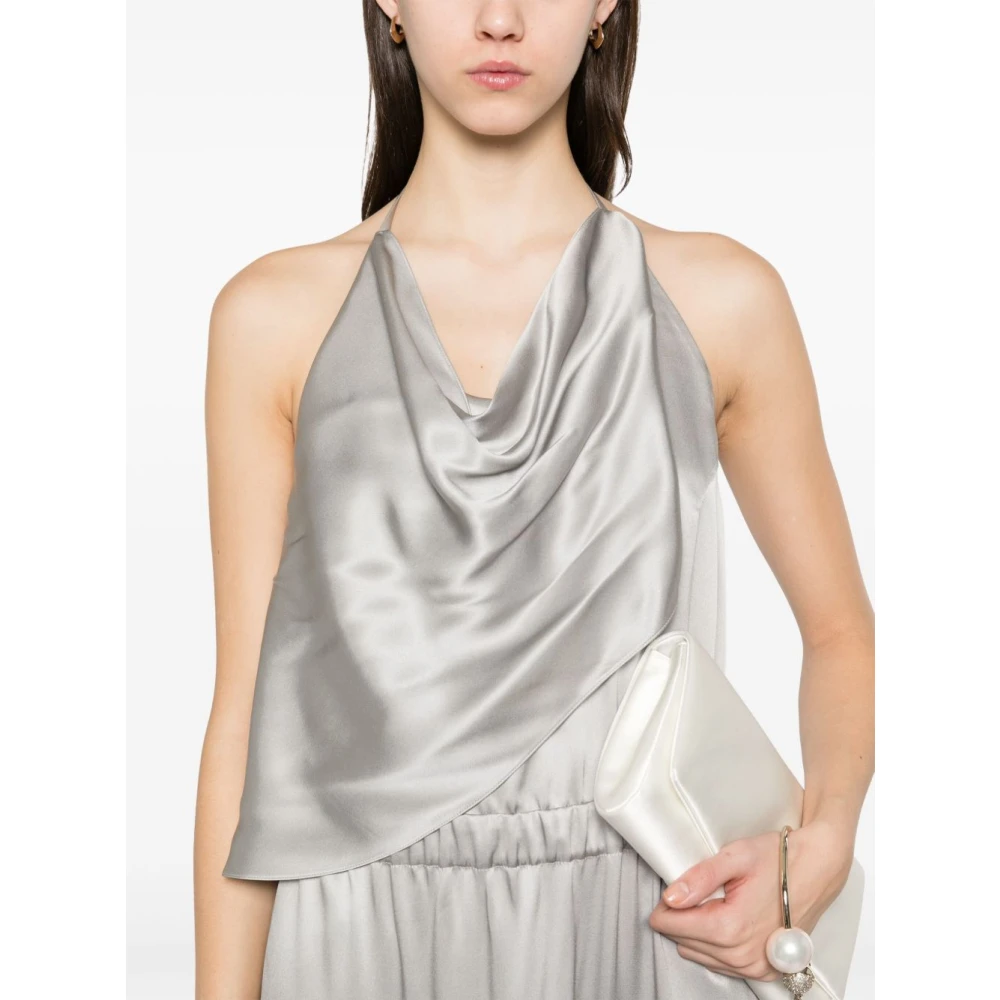 Giorgio Armani Zijden Grijze V-Hals Lange Jurk White Dames