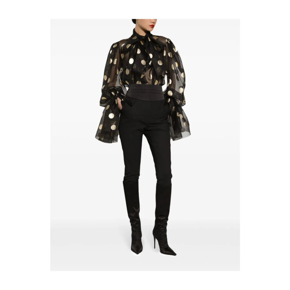 Dolce & Gabbana Zwarte Zijden Polka Dot Geborduurde Overhemd Black Dames