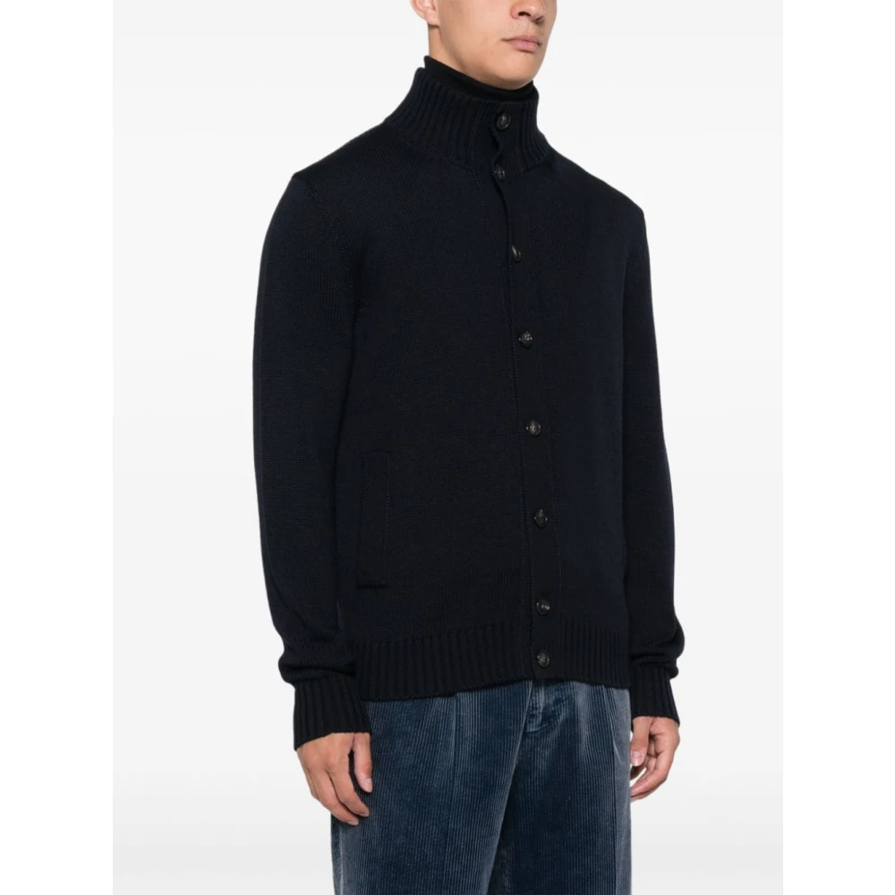 Zanone Navy Blauw Wol Gebreide Trui Black Heren