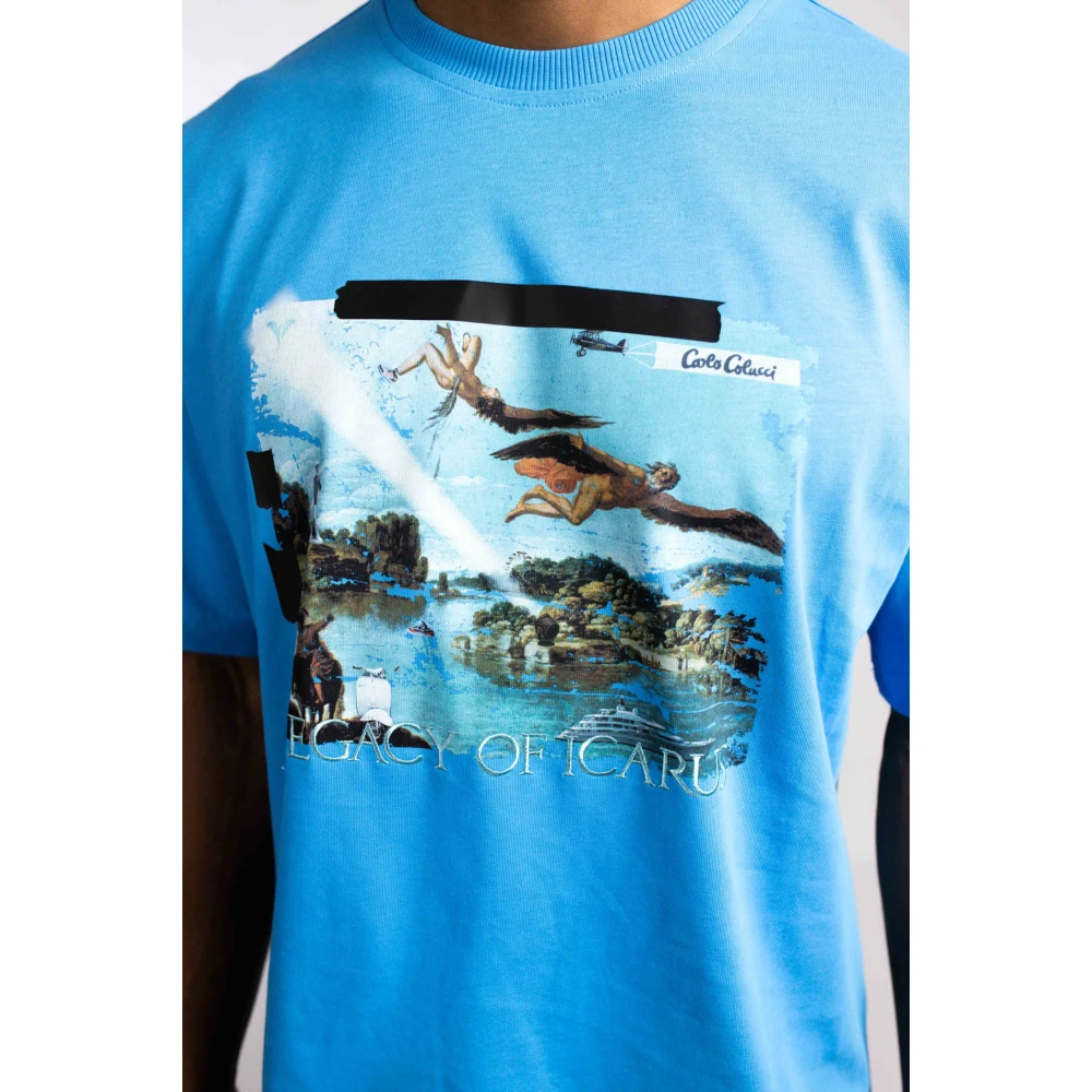 carlo colucci Icarius Heren T-Shirt Blauw Casual en Trendy Blue Heren