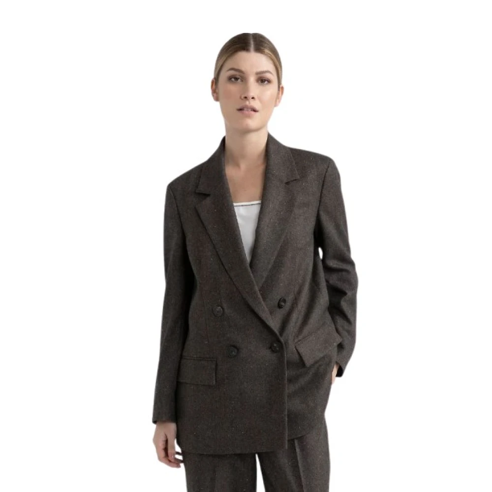 PESERICO Klassieke Double-Breasted Revers Blazer Jas Brown Dames