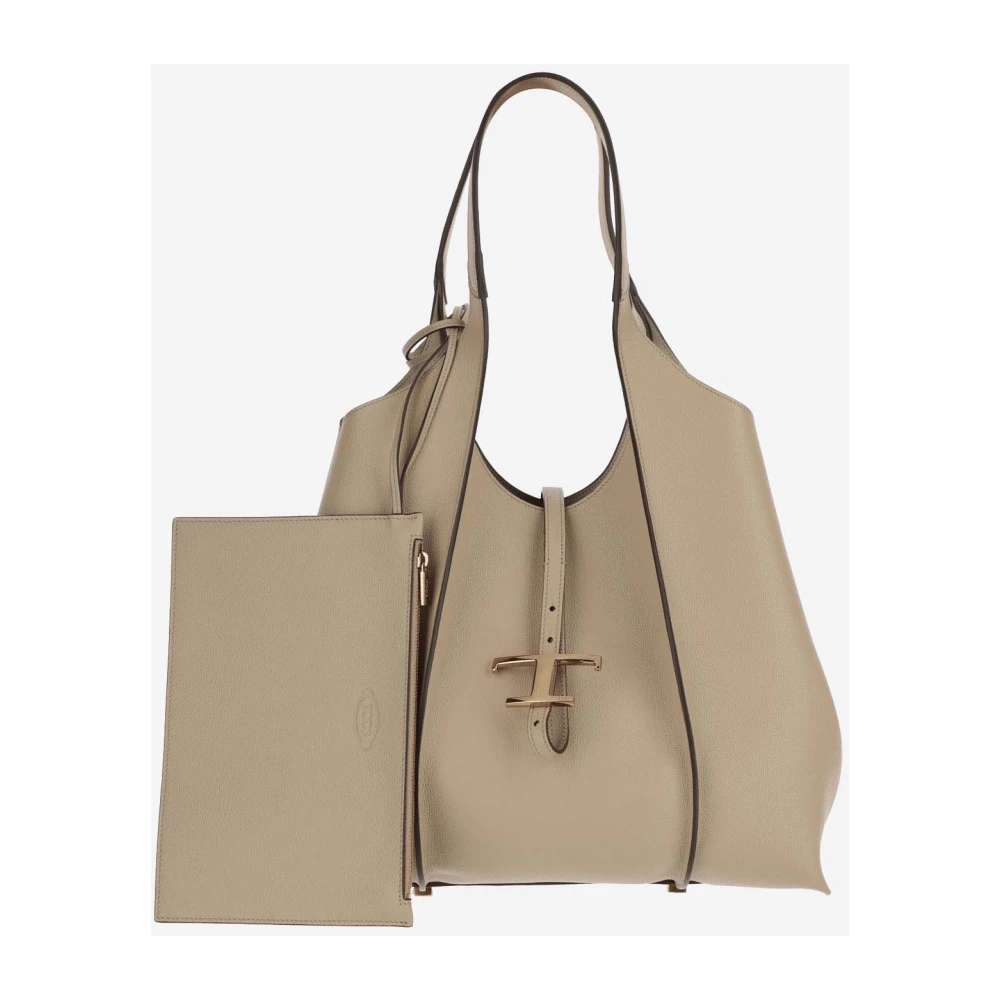 TOD'S Leren T-Strap Gesp Tas Beige Dames