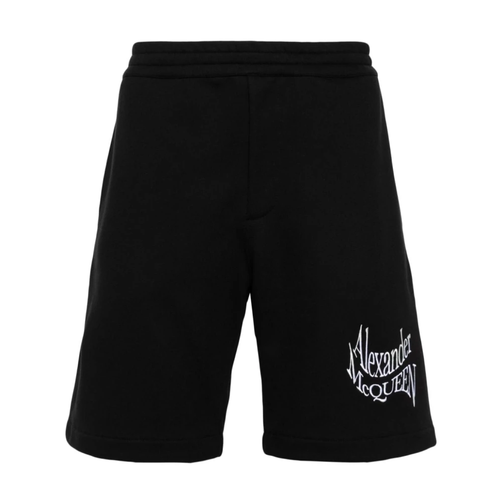 Alexander mcqueen Zwarte Katoenen Shorts met Geborduurd Logo Black Heren