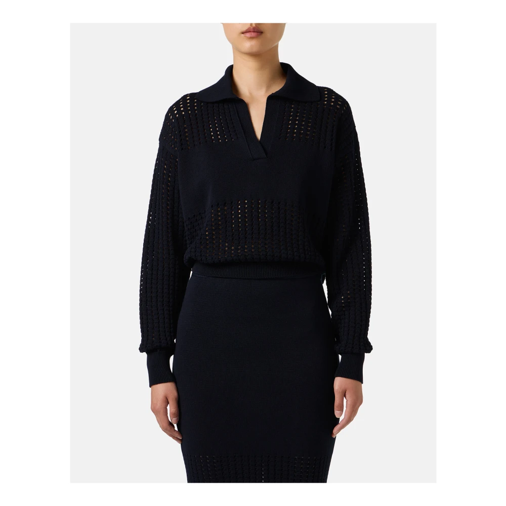 Iceberg Blauwe katoenen polo met geperforeerde strepen en logo Blue Dames