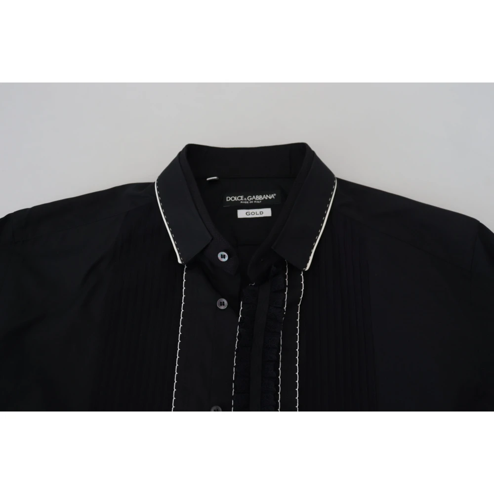 Dolce & Gabbana Elegant Slim Fit Tuxedo Dress Shirt Black Heren