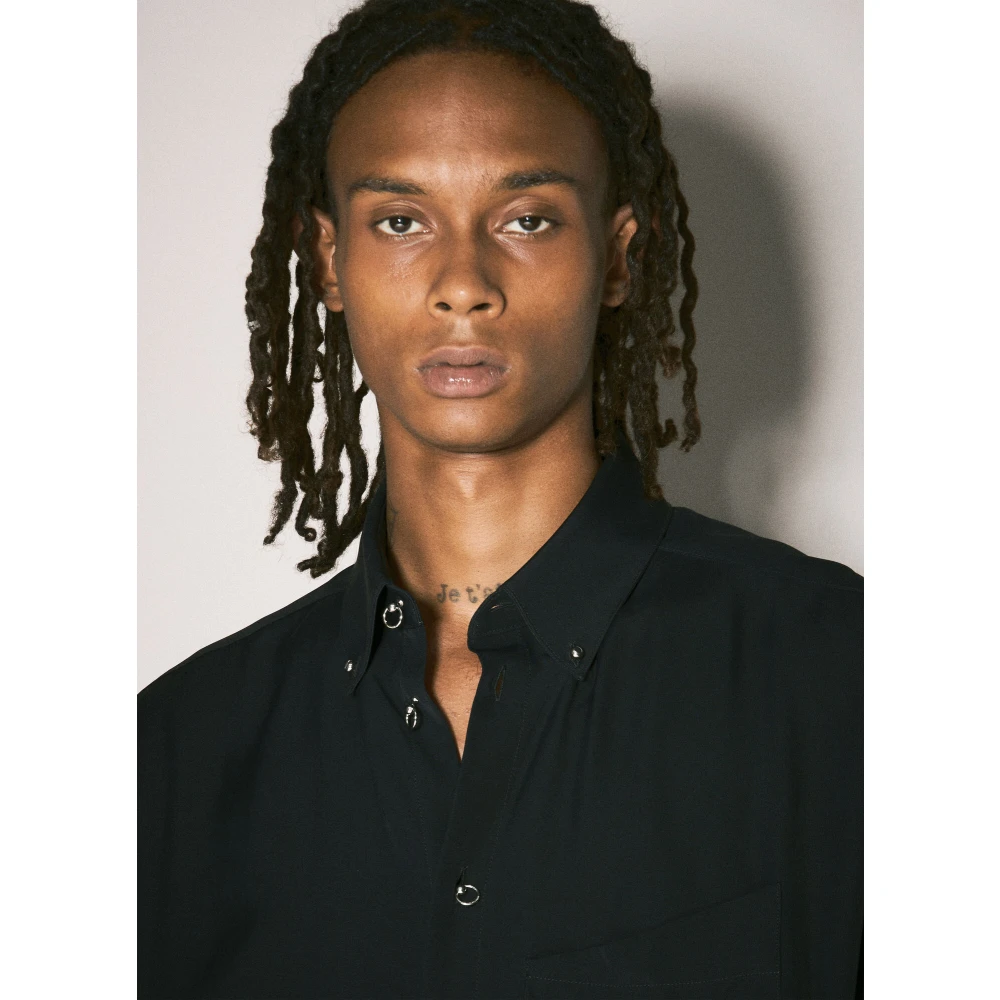Mugler Viscose Shirt met Doorboorde Hardware Versiering Black Heren