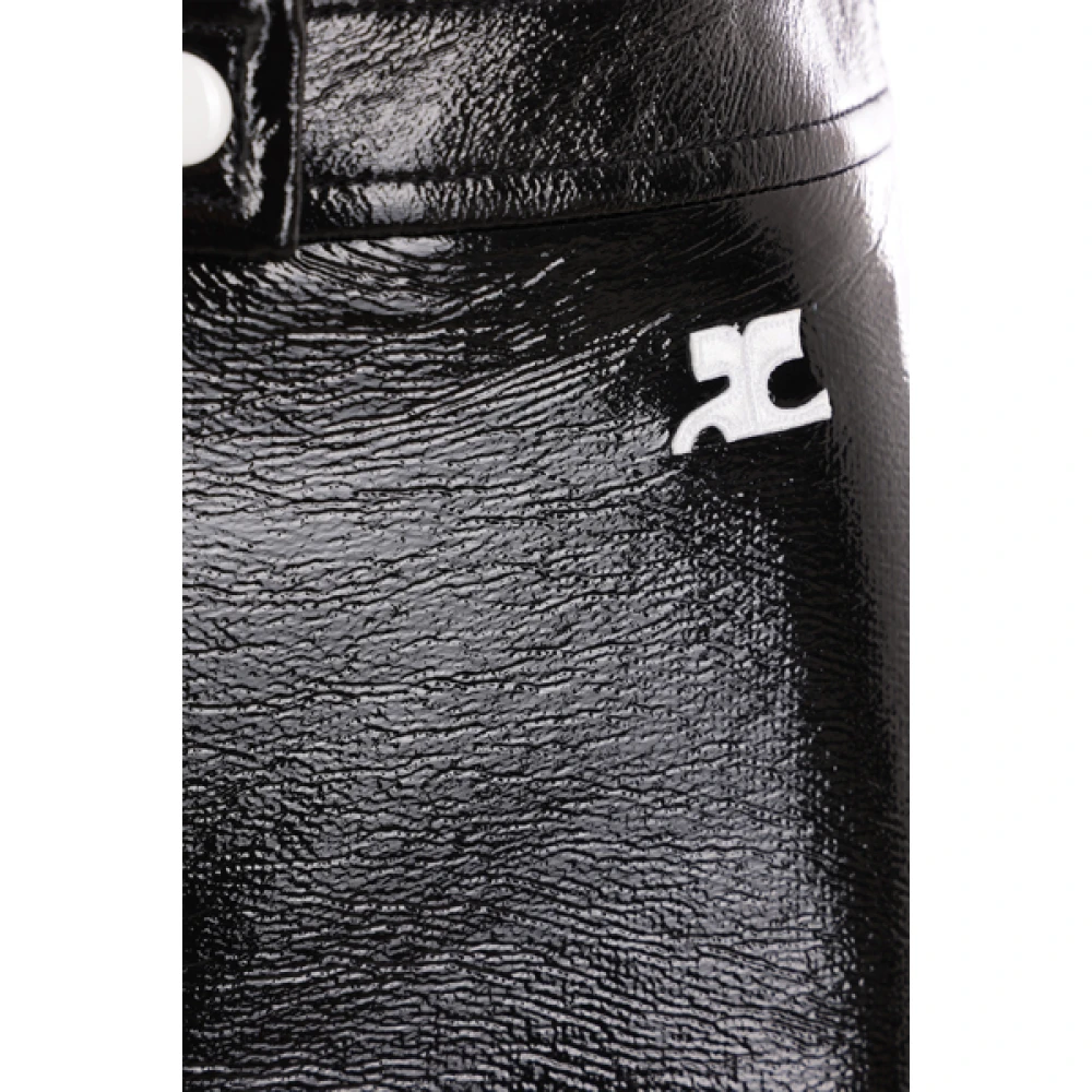 Courrèges Zwarte Vinyl Minirok Geborduurd Logo Black Dames