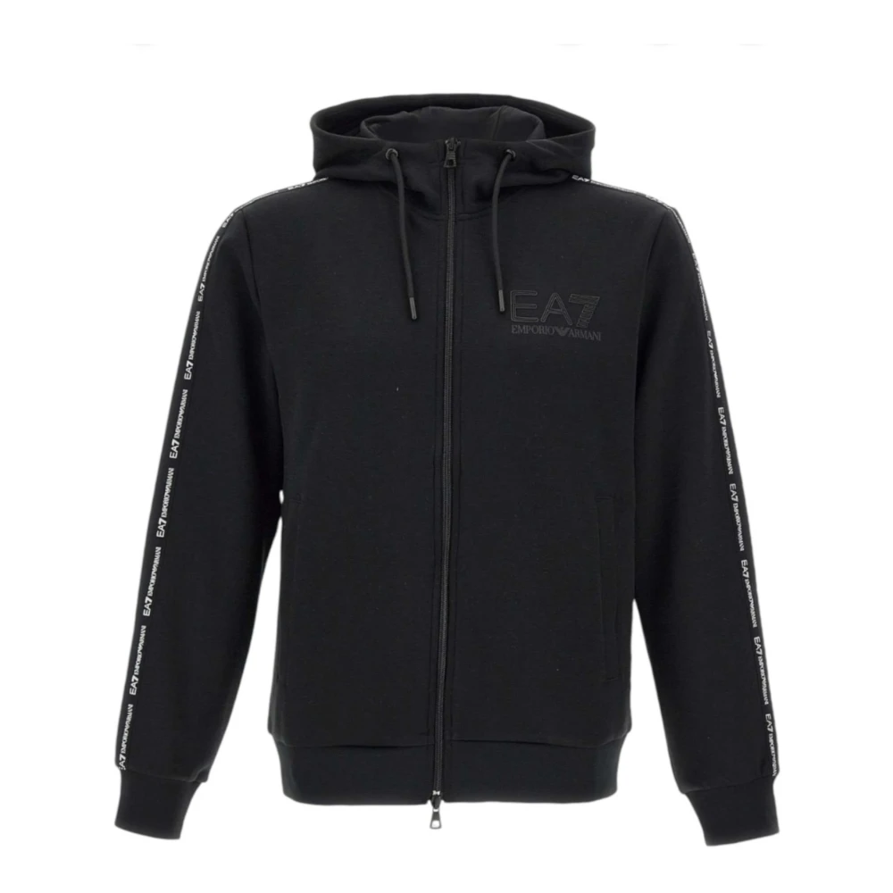 Emporio Armani EA7 Zwarte hoodie met volledige rits en wit logo Black Heren