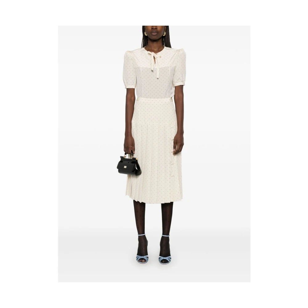 Alessandra Rich Ecru Puff Sleeve Tie Neck Shirt Beige Dames