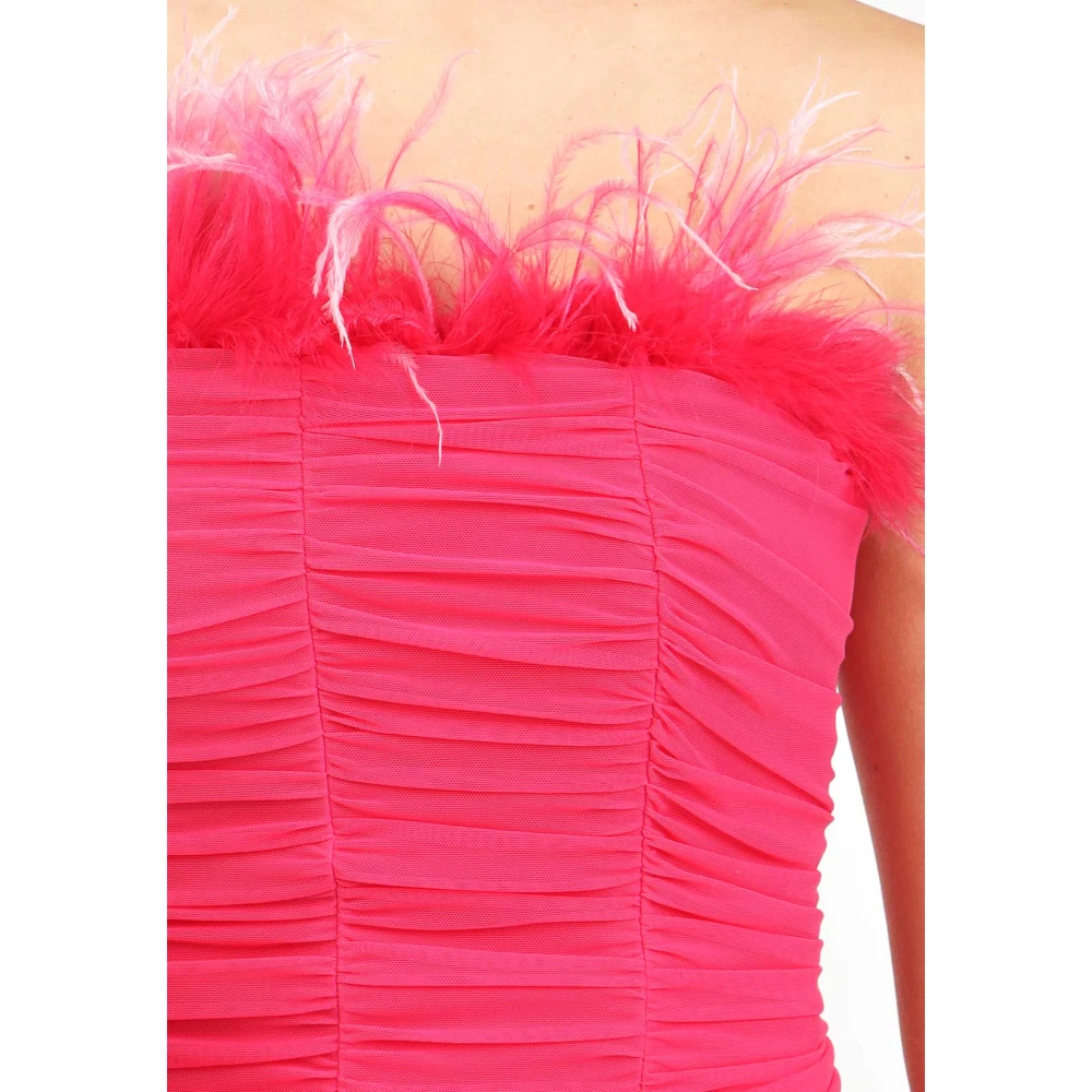 PATRIZIA PEPE Fuchsia Gerimpelde Top met Veerdetail Pink Dames