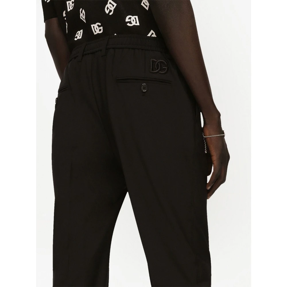 Dolce & Gabbana Geborduurde Logo Wollen Pantalons Brown Heren