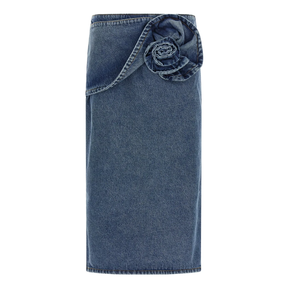 Magda Butrym Women's Blue Floral Appliqué Denim Midi Skirt